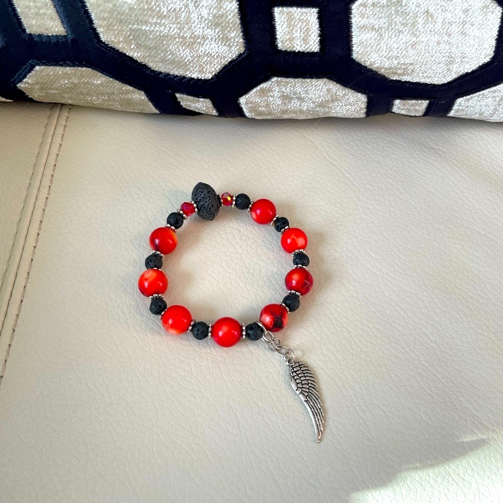 💙 2/$50 💙 Angel Wing Red Lava Bead Aromatherapy Essential Oil Bracelet